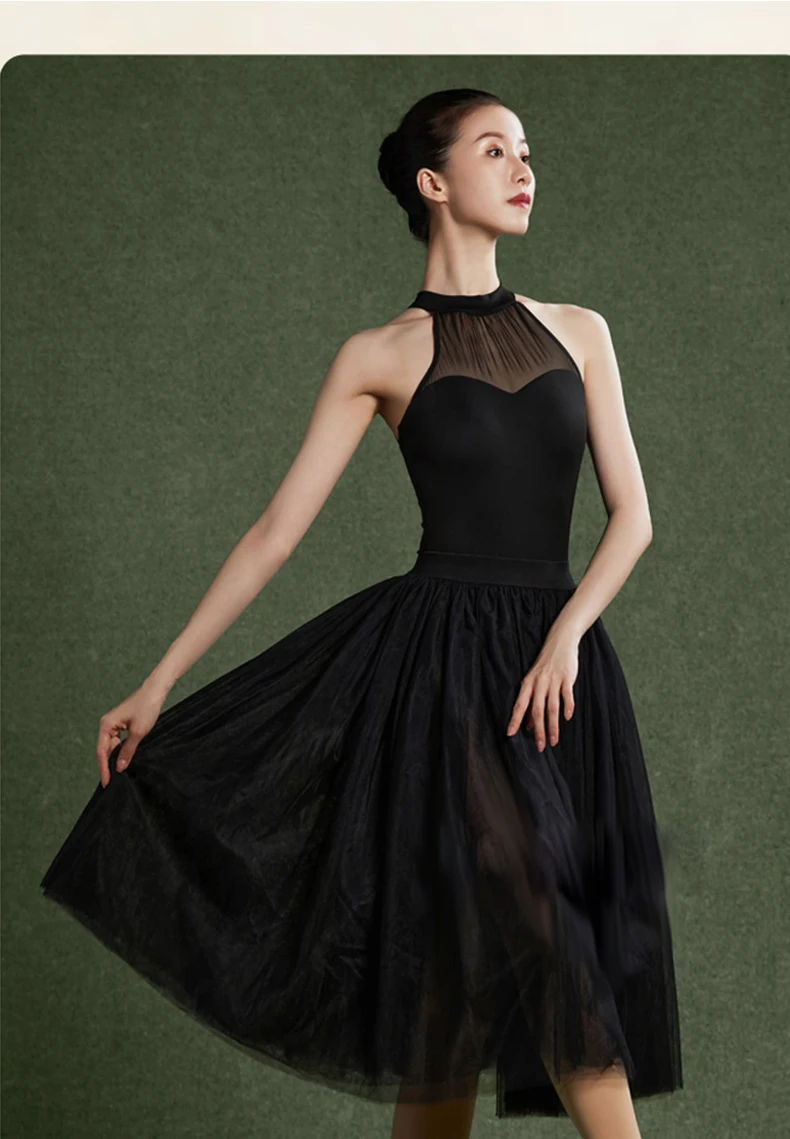 Sexy Weiß Ballett Trikot Für Frauen Erwachsene Elegante Neckholder Mesh Nähte Gymnastik Trikot Ballerina Tanz Kostüm – Detail 14