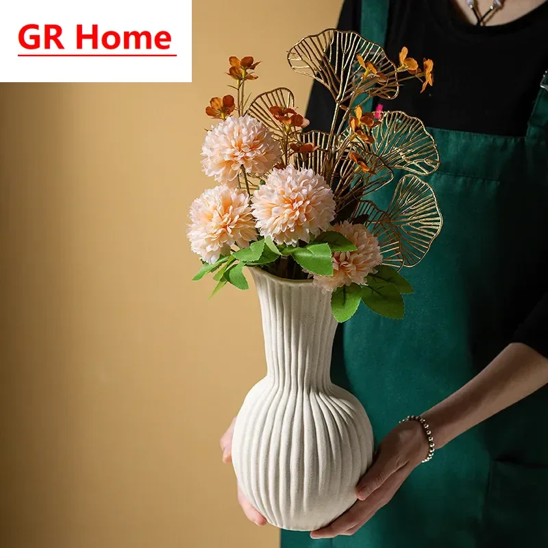 Matte Shell Textured European Ceramic Vase, Minimalist Home Decor for Hydroponics & Dried Flowers