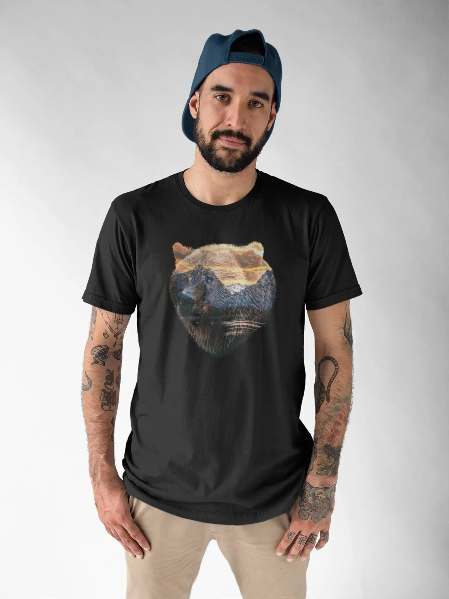 Grizzly Men'S T Shirt Wild Animal Nature Motif Man Birthday Idea Bear Mountains Print Lover Cotton