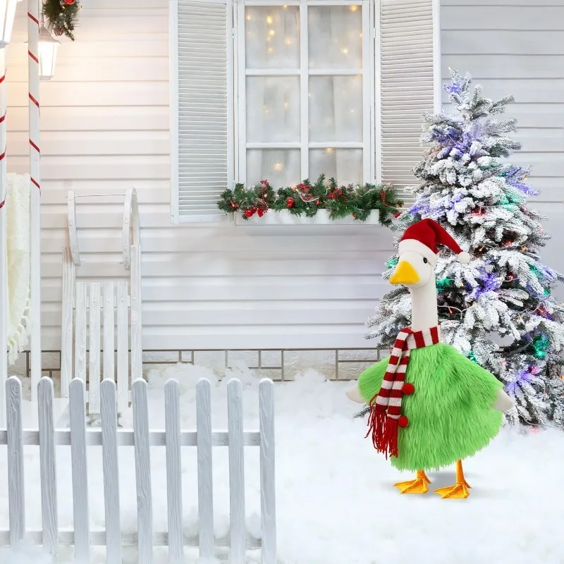 Divertida traje de ganso verde, disfraz de ganso de Navidad para porche de 23 pulgadas de alto, ganso para patio, césped, jardín al aire libre, decoración navideña, Cosplay