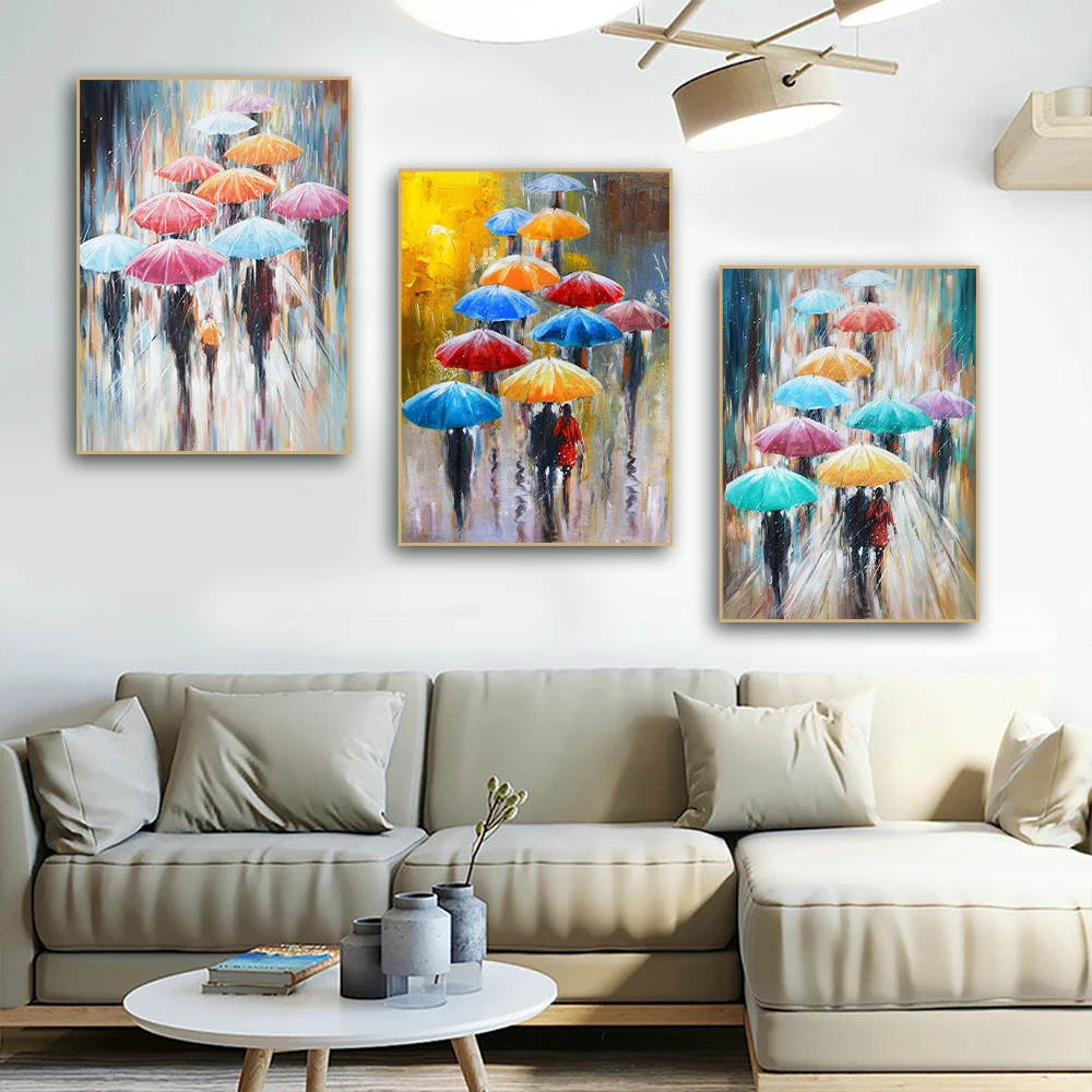 

Retro Abstract Colored Umbrella Poster Rainy Back Prints Canvas Wall Art Living Room Home and Gallery Modern Decoration Pictures