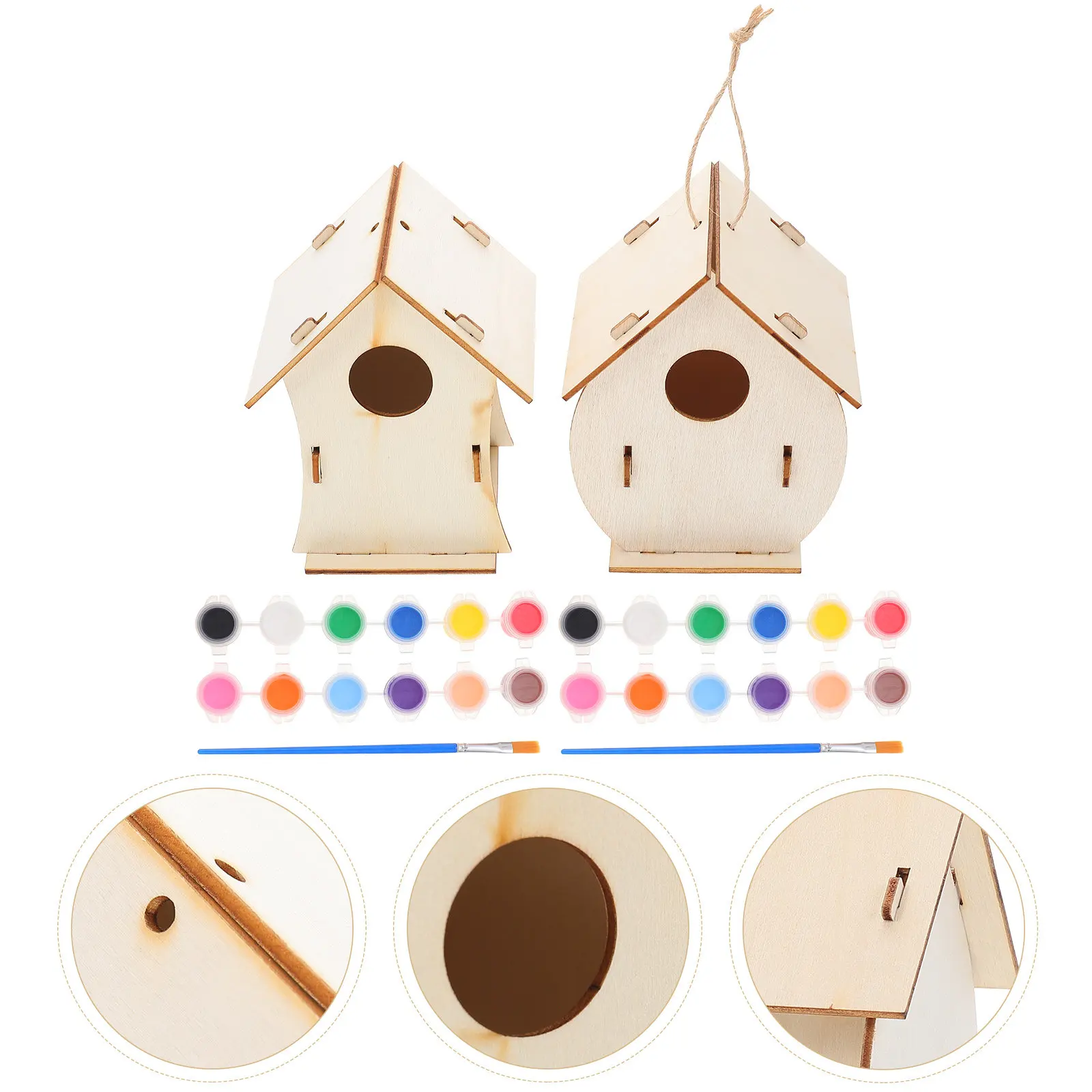 

2Sets Kid DIY Wooden Bird Nest Graffiti Painting Kit Creative Craft Home Decoration Art DIY Bird House Kits Painting Material