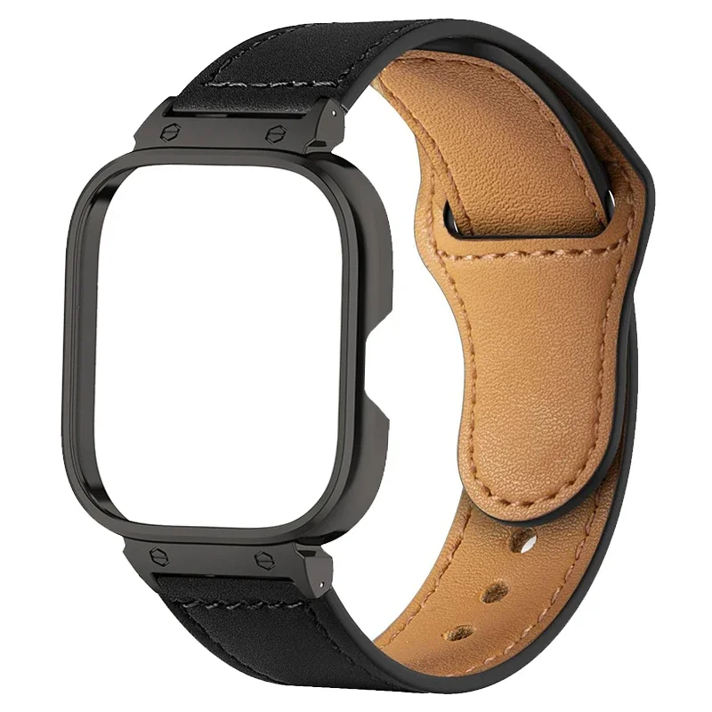 Leather Watchband for Redmi Watch 4 Strap Protector Case for redmi watch 4 Bracelet for redmiwatch 4 Belt Metal Protective Shell
