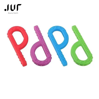 Sensorische Kau röhre helle Farbe weiches Zahnfleisch Relief einzigartige Silikon tragbare p-förmige Beiß stange für Autismus adhd für Baby