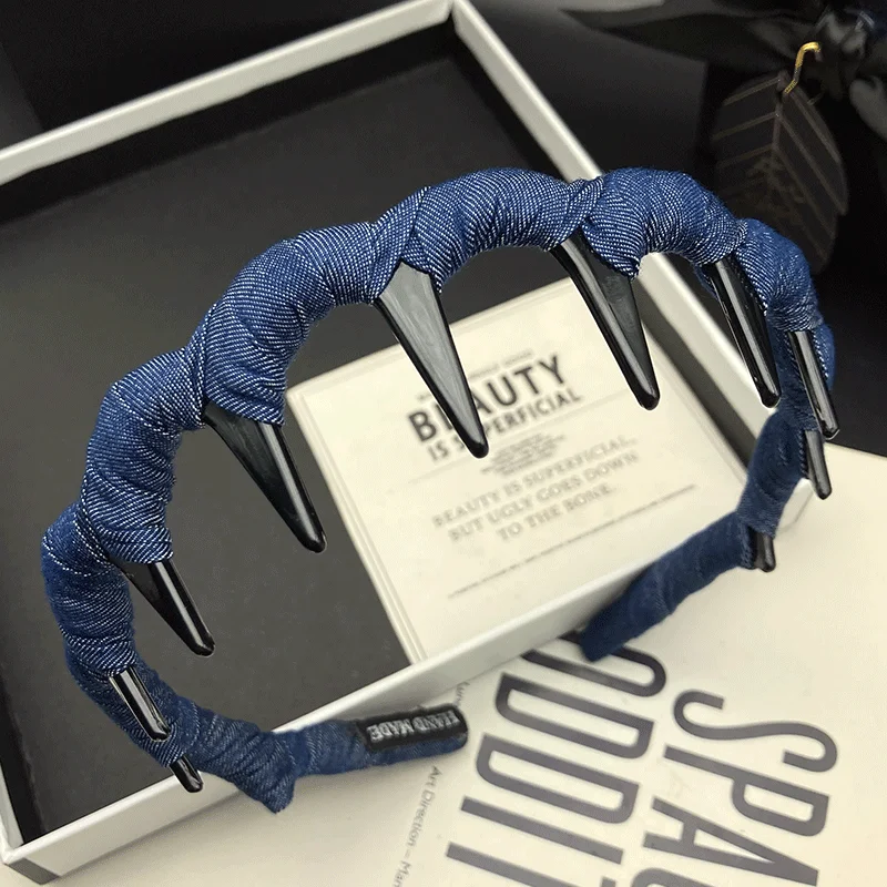 

Модная заколка для волос из джинсовой ткани, женская зубчатая противоскользящая резинка для волос для взрослых, повязка для волос, прижимная повязка для мытья лица