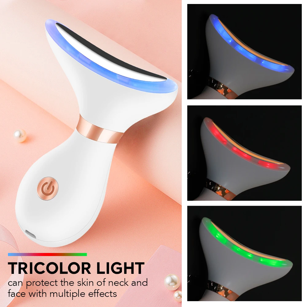 หน้าอุปกรณ์ความงาม LED Photon Therapy ผิวกระชับ Double Chin Anti ริ้วรอย Lifting Massager Skin Care เครื่องมือ