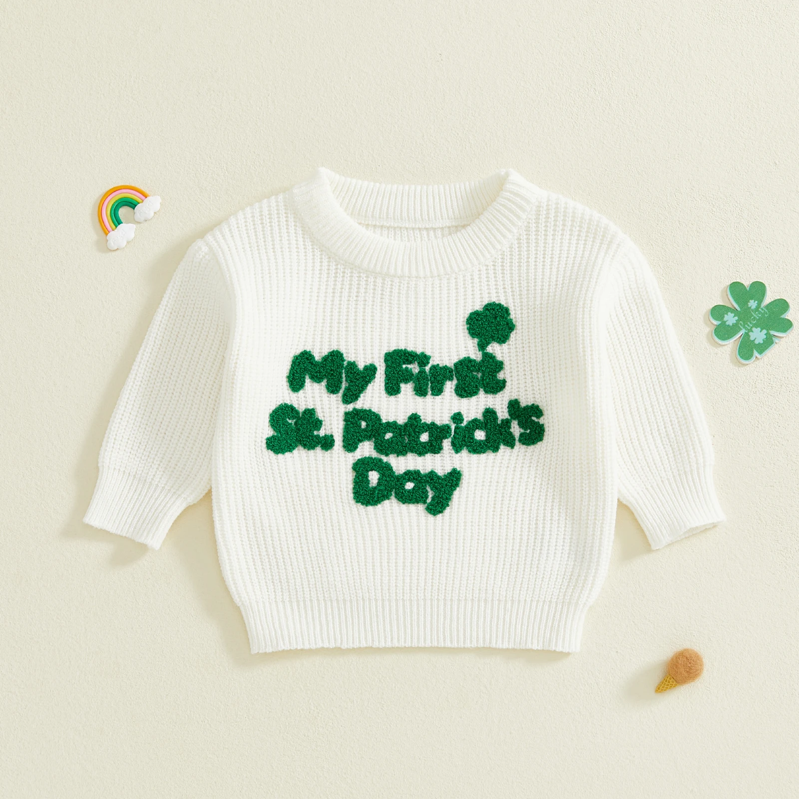 

Ирландский вязаный свитер для младенцев, модные буквы, трилистник, вышивка, пуловер с круглым вырезом и длинными рукавами, топы для детей 0-18 месяцев