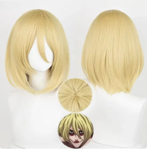 Annie Leonhart Cosplay Wig Female Titan Wig 36cm Long Golden Yellow Wig Heat Resistant Synthetic Hair