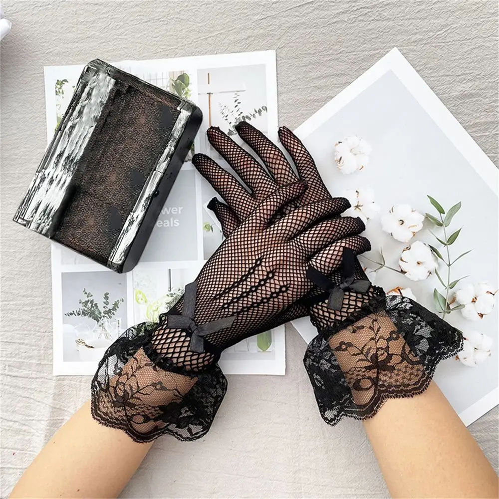 Prom Costume Hollow Out Sexy Uv-proof Driving Bride Mittens Mesh Fishnet Gloves Lace Gloves Full Finger Gloves