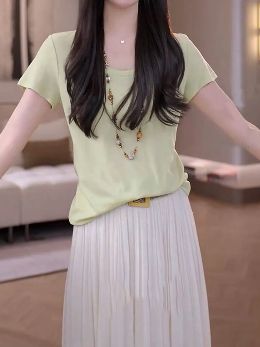 Korean Commuter Style Loose Fit round Neck Short Sleeve T-Shirt Women's plus Size Casual Versatile Summer Top Slimming Effect