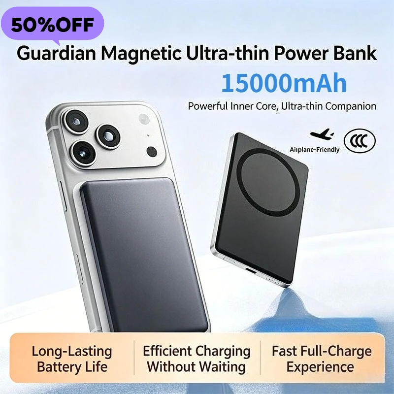 Magnetic Wireless Power Bank 15000mAh Ultra Thin Portable Fast Charger 15W Wireless 22.5W PD USB C Powerbank for IPhone 16 15 14