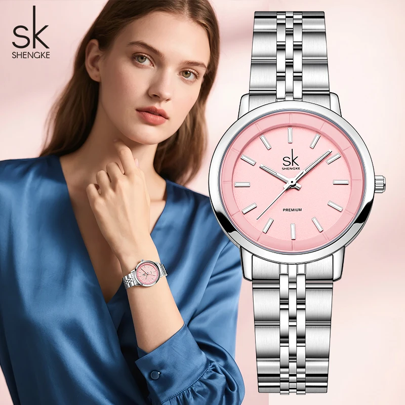 

Shengke New Fashion Design Women's Quartz Watches Top Brand Womans Quartz Wristwatches Stainless Steel Female Best Gifts Clock