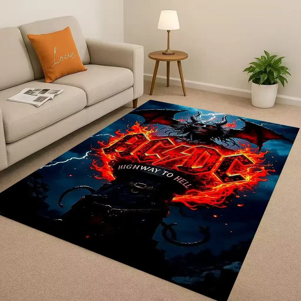 HD A-ACDC Rock Band Brian Music Catoon Living Room Non-Slip Area Rug Soft Carpet for Bedroom Playroom Sofa,Home Decor Doormat