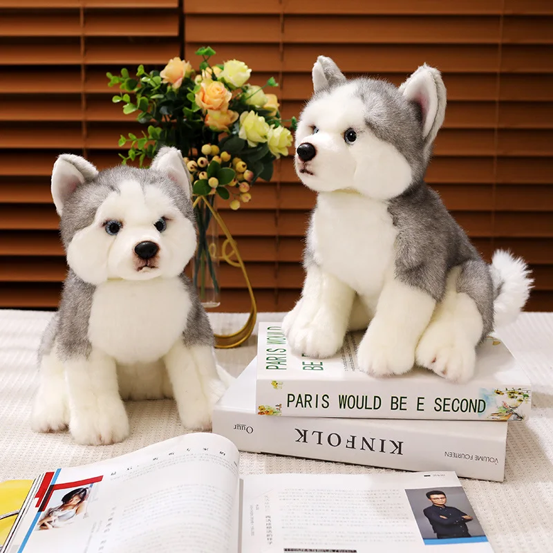 Simulation Reallife Siberian Husky Plush Toy Cute Stuffed Animal Kawaii Sitting Fluffly Husky Dog for Girls Kids Baby Gift Decor