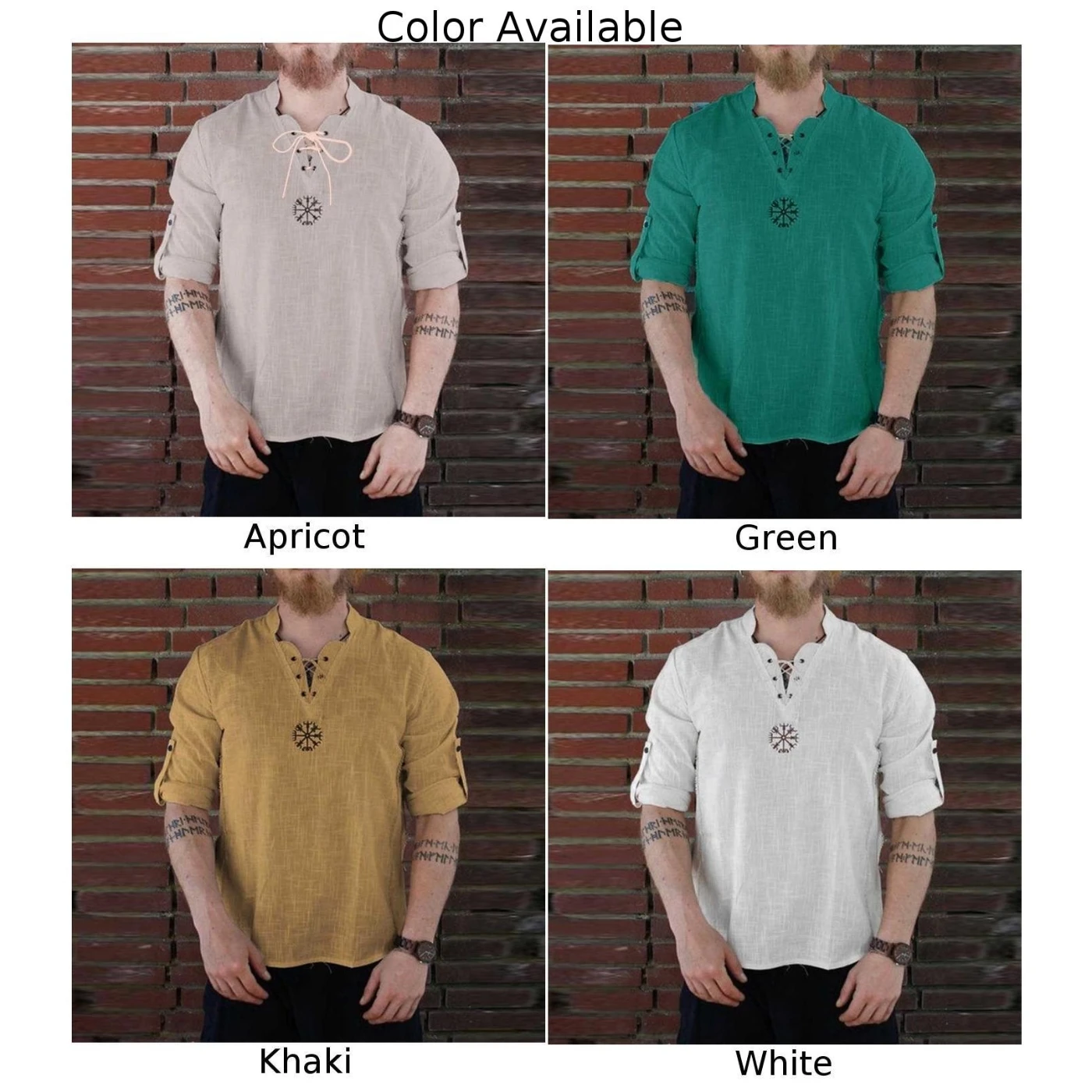 Medieval Pirate Linen Top Tie Neck Shirt Mens Nordic T-Shirt Cosplay Tie T-Shirt Short Sleeve Long Sleeve Solid ColorMen's Shirt