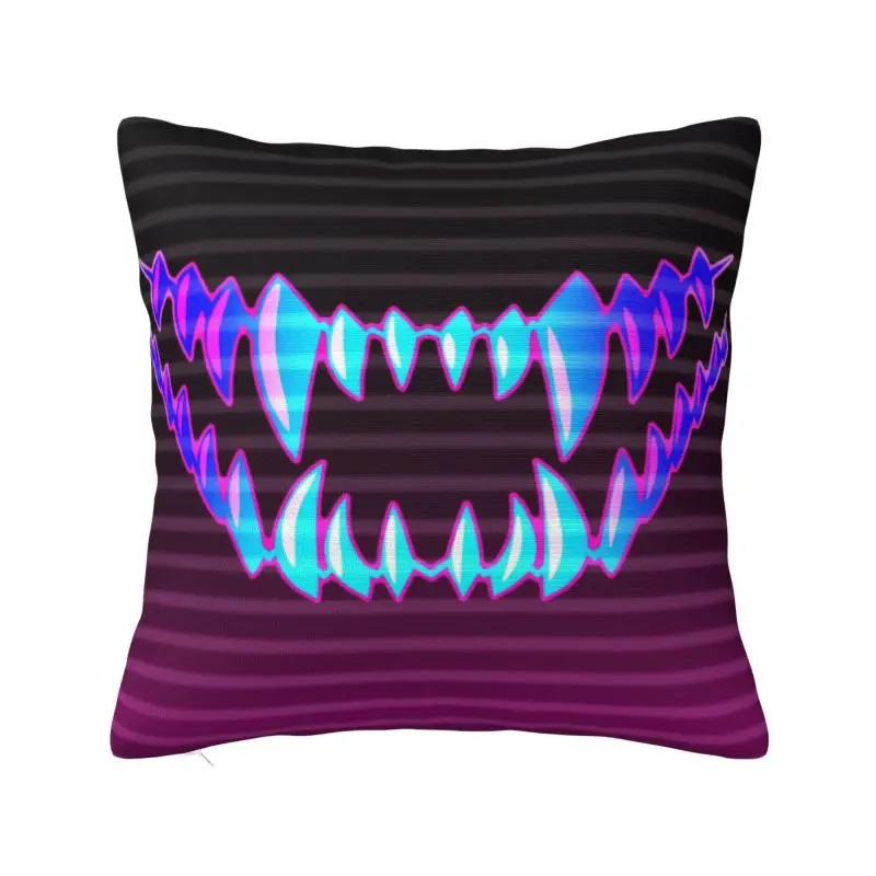 Synthwave Dragon Teeth Cushion Covers Japanese Vaporwave Demon Oni Velvet Luxury Pillows Decor Home