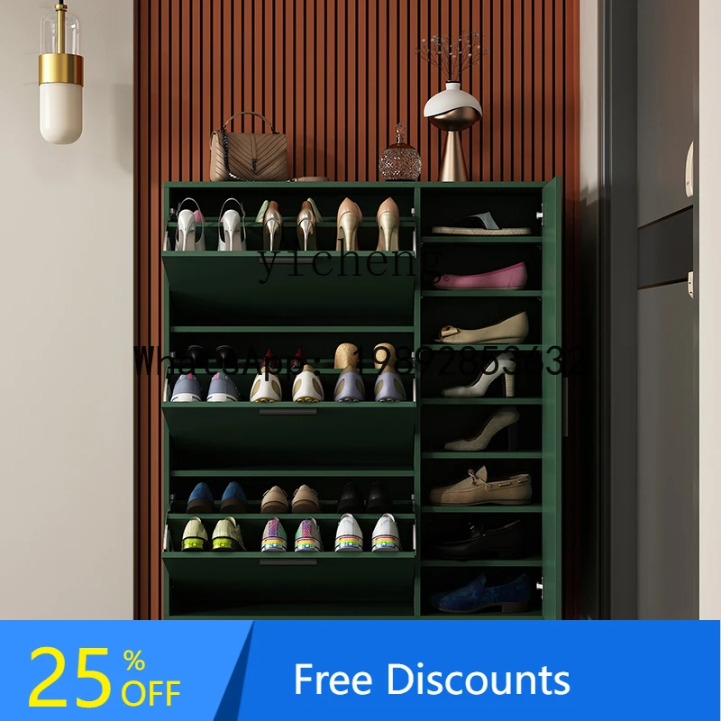 Green Shoe Cabinet Home Doorway Simple Ultra-Thin 17cm Tilting Hallway Shoe Cabinet Storage Cabinet living room decoration