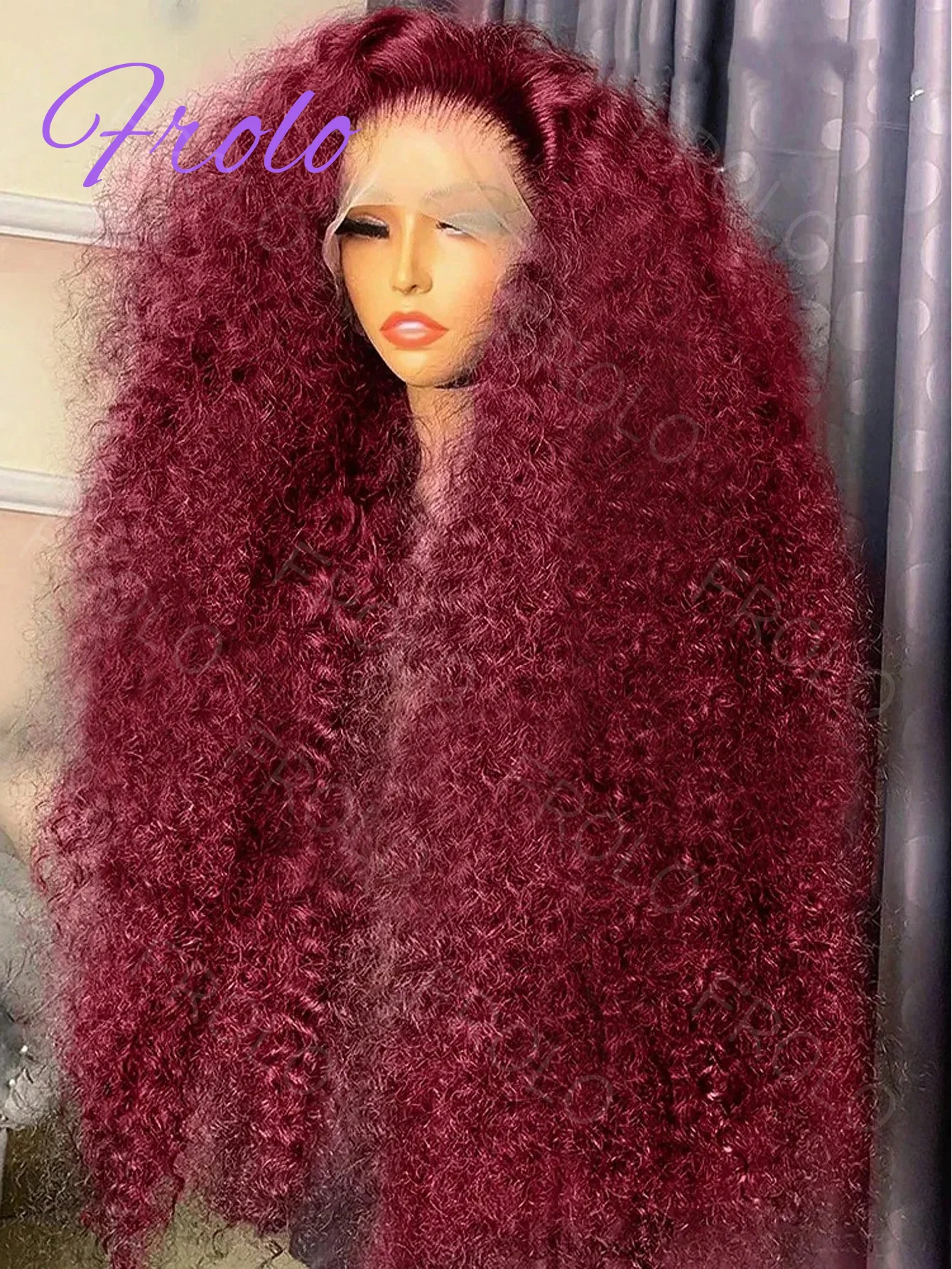 220 الكثافة 99j بورجوندي 13x6 HD الدانتيل أمامي باروكة من شعر طبيعي قبل قطعها الملونة البرازيلي موجة عميقة شعر بشري مجعد شعر مستعار #1