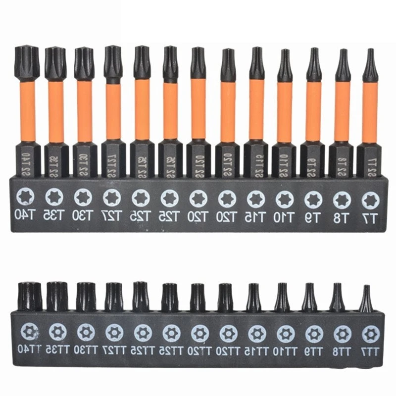 ABHU Plum Solid Screw Driver 26Pcs Torx Screwdriver Bit Security Tamper Proof Magnetic Screwdrivers Bits Drill Star 1/4 Hex