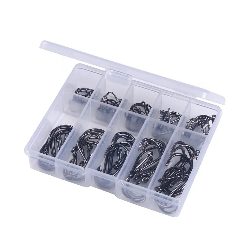 100Pcs with Box Fishing Hooks Set 10 Series High Carbon Steel Single Circle Fishing Hook Fly Fishing Jip Barbed Carp Hooks