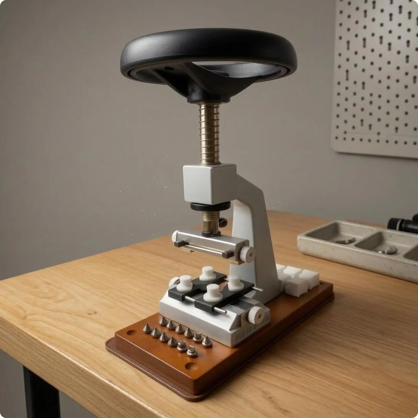 Watchmaker Case Opening Tool Kit with Vertical Threaded Press for Secure Tabletop Watch Repair