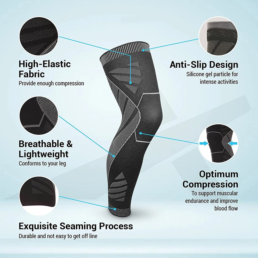 Sport Full Leg Compression Sleeves Knee Braces Support Protector for Weightlifting Arthritis Joint Pain Relief Muscle Tear