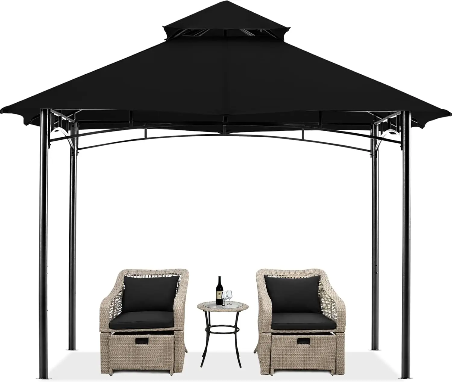 Outdoor Garden Gazebo Canopy Tent Water Resistant Steel Frame Double Tiered Ventilated Roof Deck Shelter Pavilion Shade Unit For Backyard Patio Lawn Poolside Black One Pack