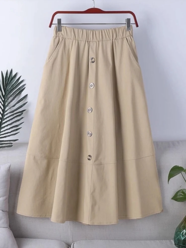 

Summer Women's A-Line Midi Skirt Slimming High Waist Pure Color Umbrella Skirt Korean Style Loose Fit Casual High Waist