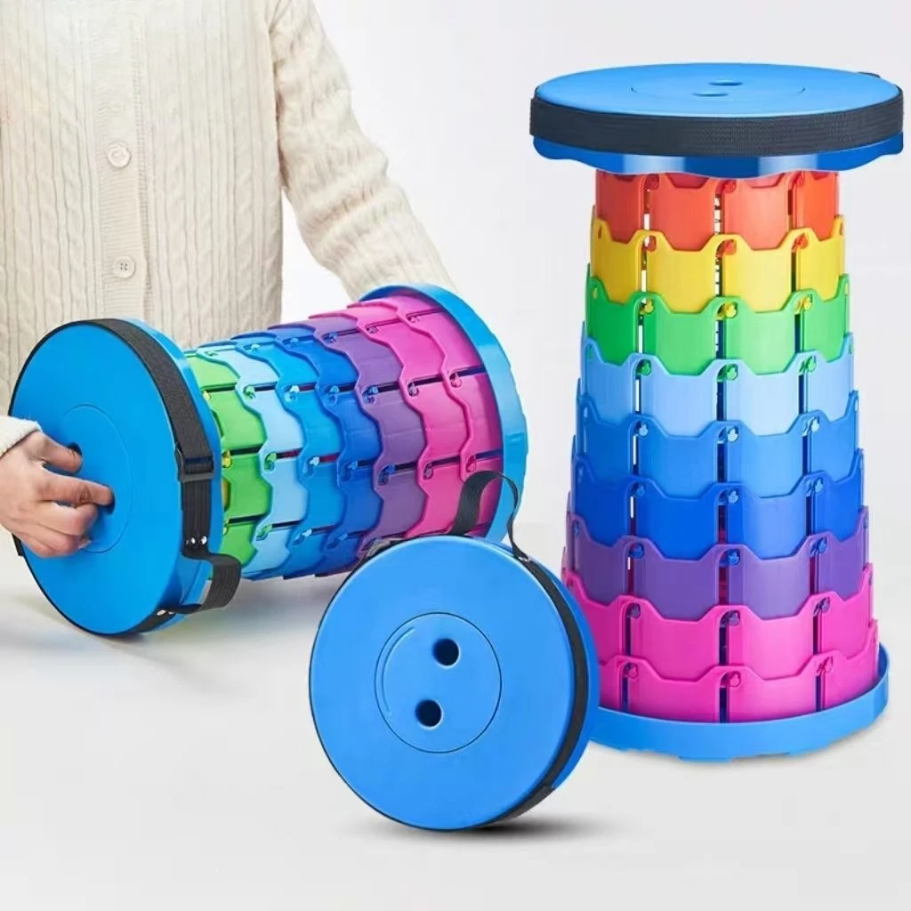 Rainbow Telescopic Camping Stool Portable Thickened Folding Adjustable Outdoor Travel Fishing Chair with Storage