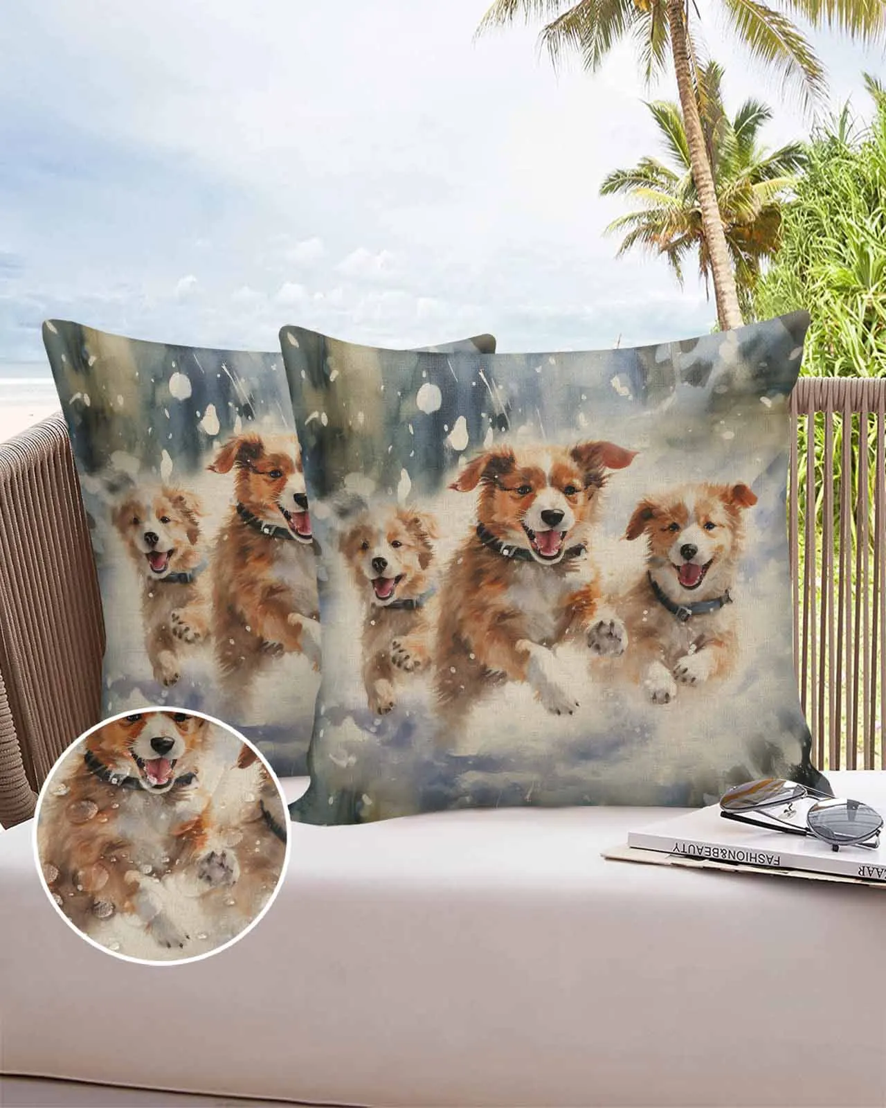 

Pet Dog Watercolor 2/4PCS Outdoor Pillowcase Waterproof Sofa Pillow Cover Case Garden Cushion Covers Home Decor