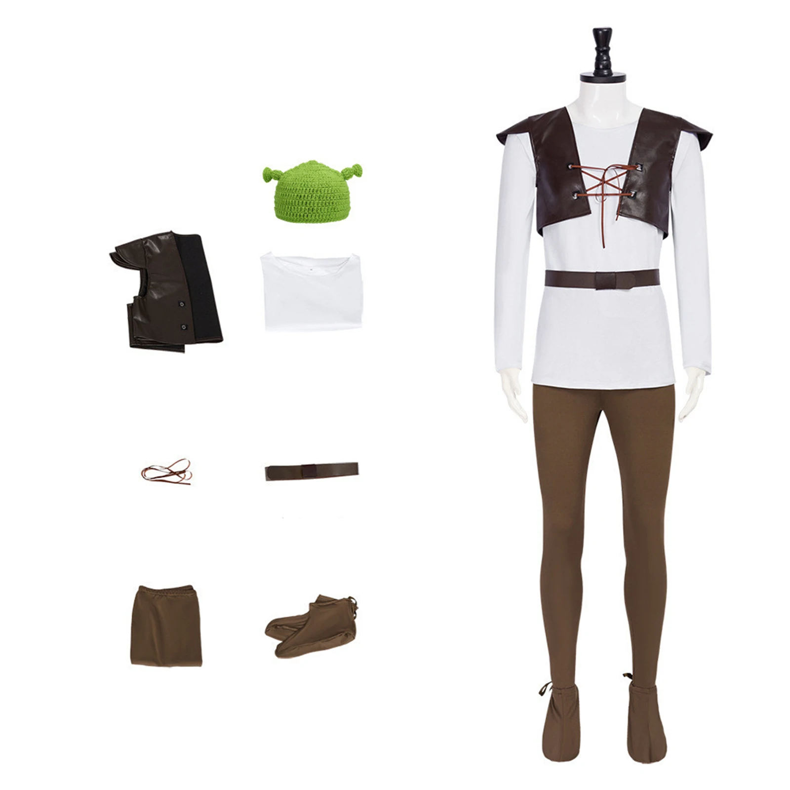 

Movie Monster Shrek Cosplay Costumes Shrek Top Vest Pants for Men Performance Role Play Outfits for Halloween Carnival Party