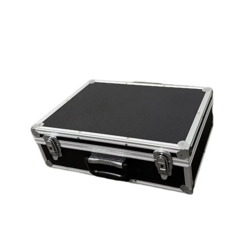 Double-sided foldable poster and magazine display stand with lightweight pegboard and premium black suitcase