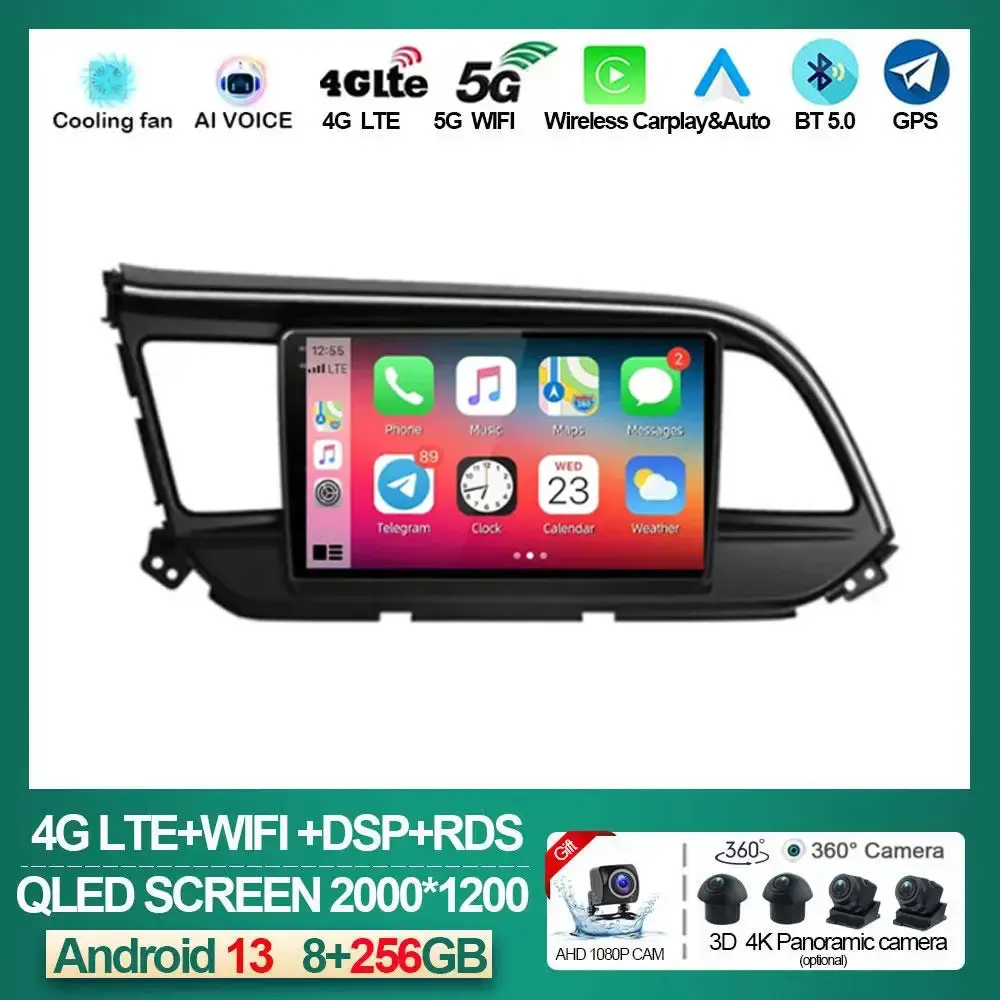 

9 Inch Android 13 For Hyundai Elantra 6 2016 - 2018 Support DSP QLED Touch Screen Car Radio Multimedia Video Player Bluetooth