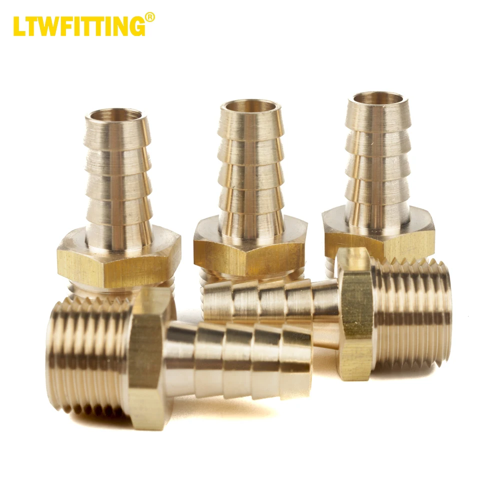 

LTWFITTING Brass Fitting Connector 1/2-Inch Hose Barb x 1/2-Inch NPT Male Fuel Gas Water(Pack of 5)