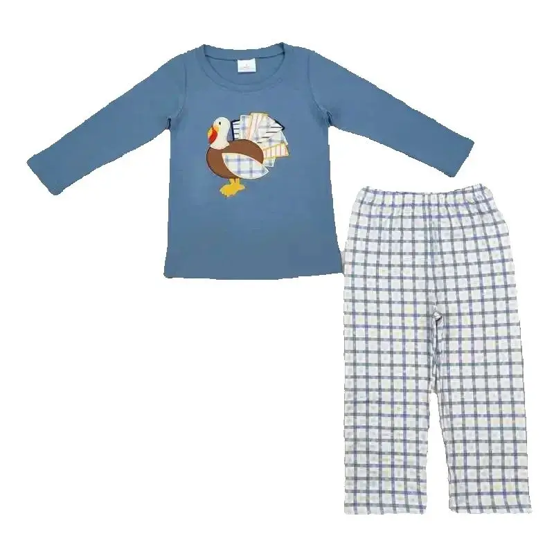 

New fashion RTS boutique boy shirt pant sets Boys Thanksgiving Turkey Top Checkered Pants Clothes Sets