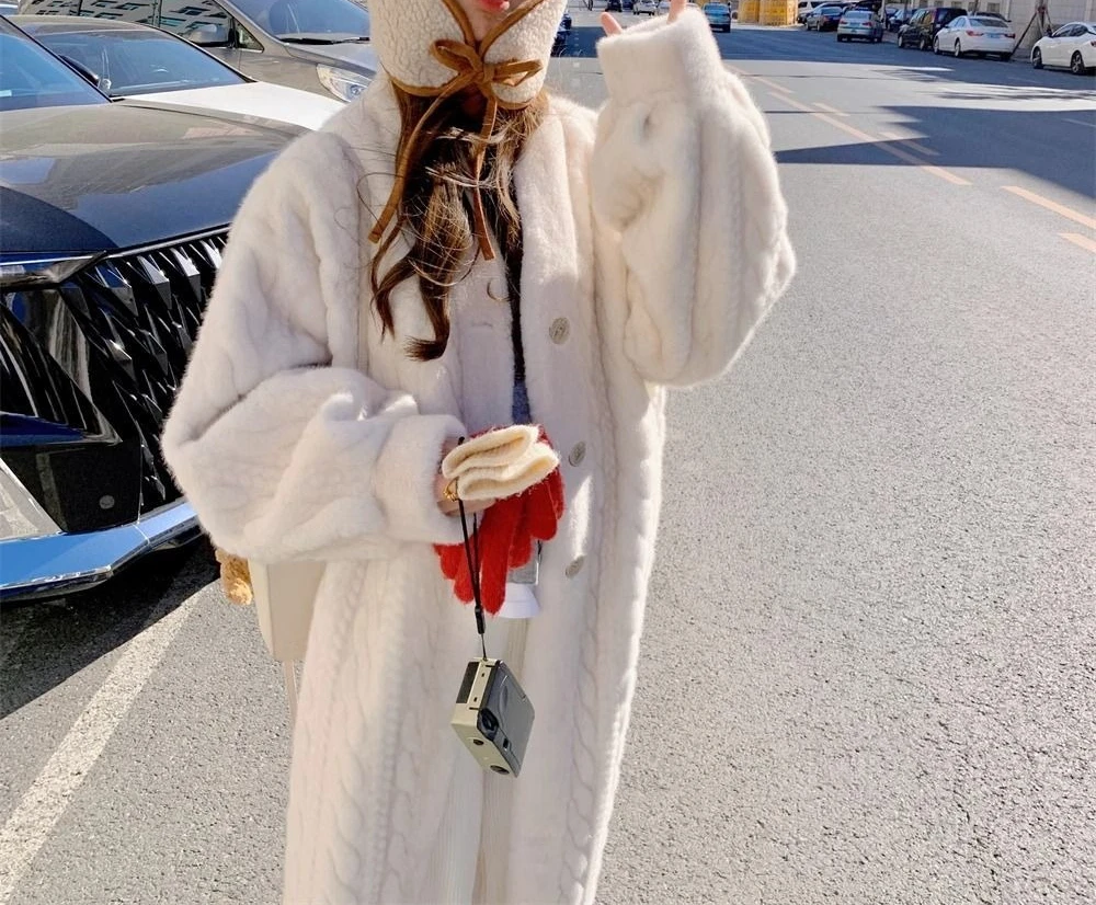 Environmentally Friendly Fur Coat Autumn and Winter 2025 New Plush Fried Dough Twists Coat Long One-piece Cardigan Women