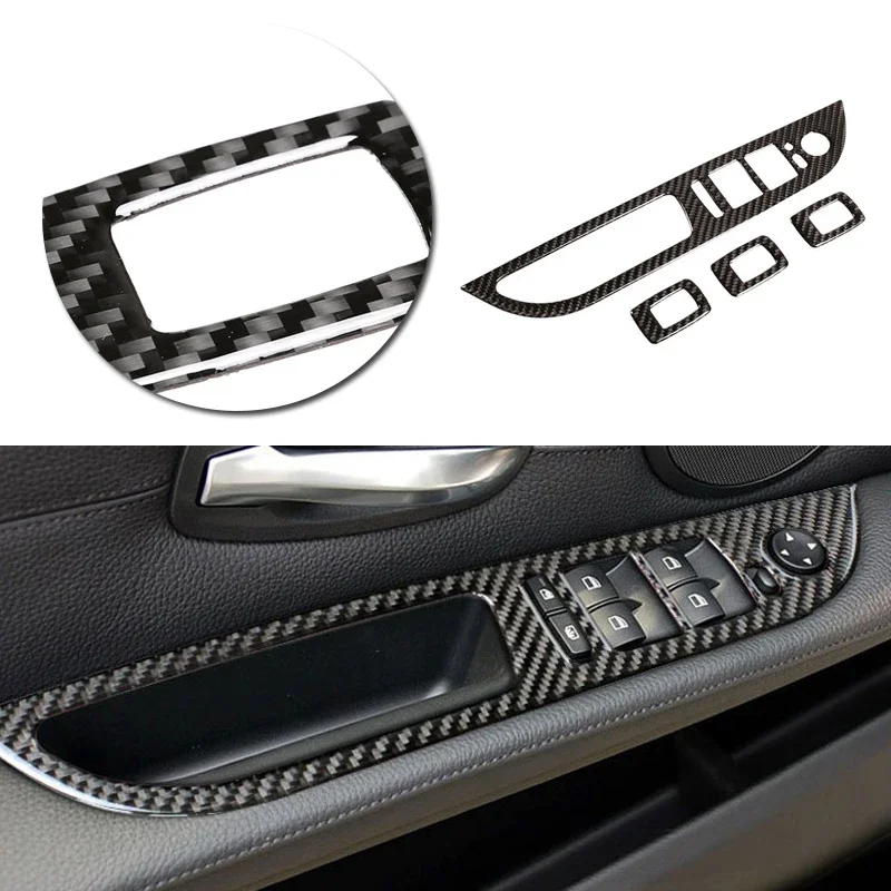 

Car Styling Real Carbon Fiber Interior Window Lift Control Switch Button Panel Frame Cover Trim For BMW 5 Series E60 E61 04-10