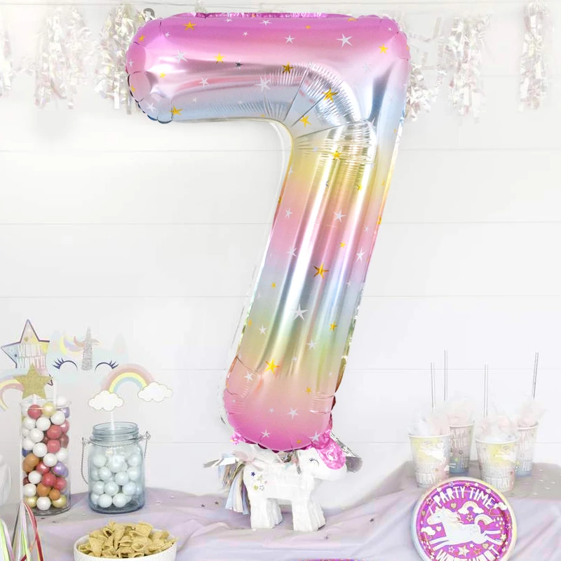 40inch Rainbow Color Number Foil Balloon 0-9 Digit Unicorn Theme Birthday Party Balloon Kids 1st Globos Baby Shower Decoration