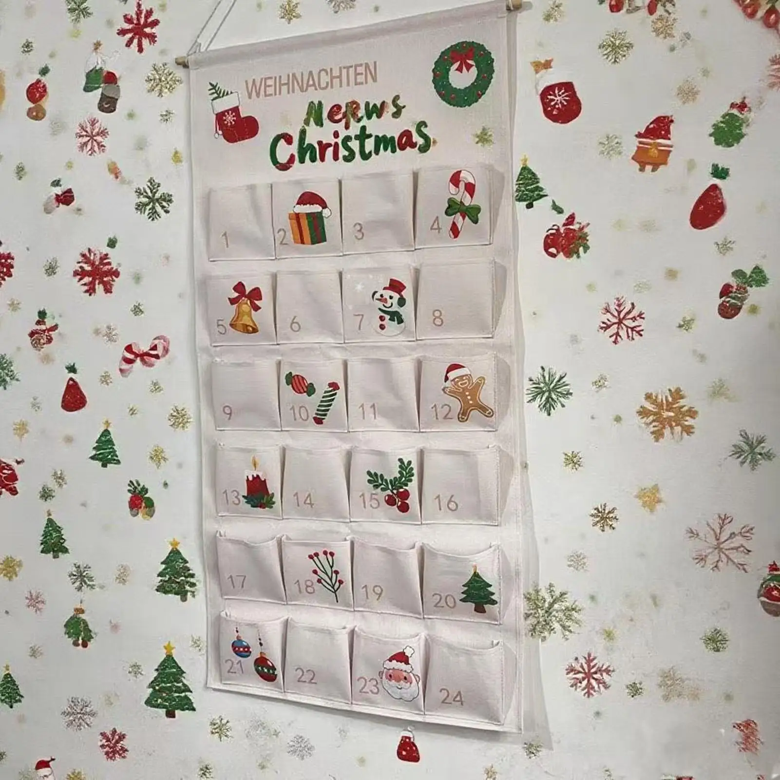 

Календарь обратного отсчета на ткани, многоразовое праздничное украшение для дома, настенный календарь обратного отсчета на Рождество с карманами для шоколада
