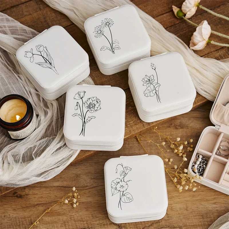 Square Travel Floral Small Fresh White Simple Jewelry Box Wedding Bridal Bachelorette Party Gift Box