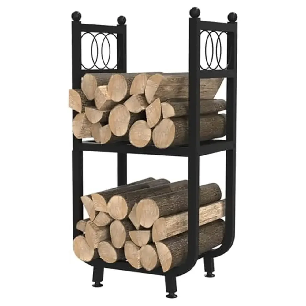 رف الحطب في الهواء الطلق الثقيلة الصلب 2-Tier حامل مقاومة للصدأ المحمولة تخزين الموقد حفرة سهلة التجميع سعة 200 رطل