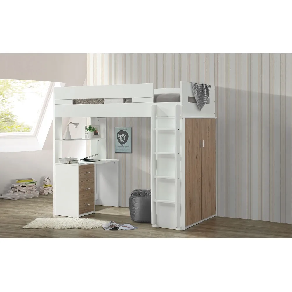 ACME Nerice Loft Bed in White & Oak