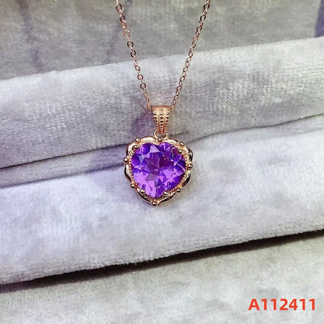 

Fine Jewelry Natural Brazilian Amethyst Women's Necklace Pendant S925 Pure Silver Electroplated Rose Gold Gem Support Testing