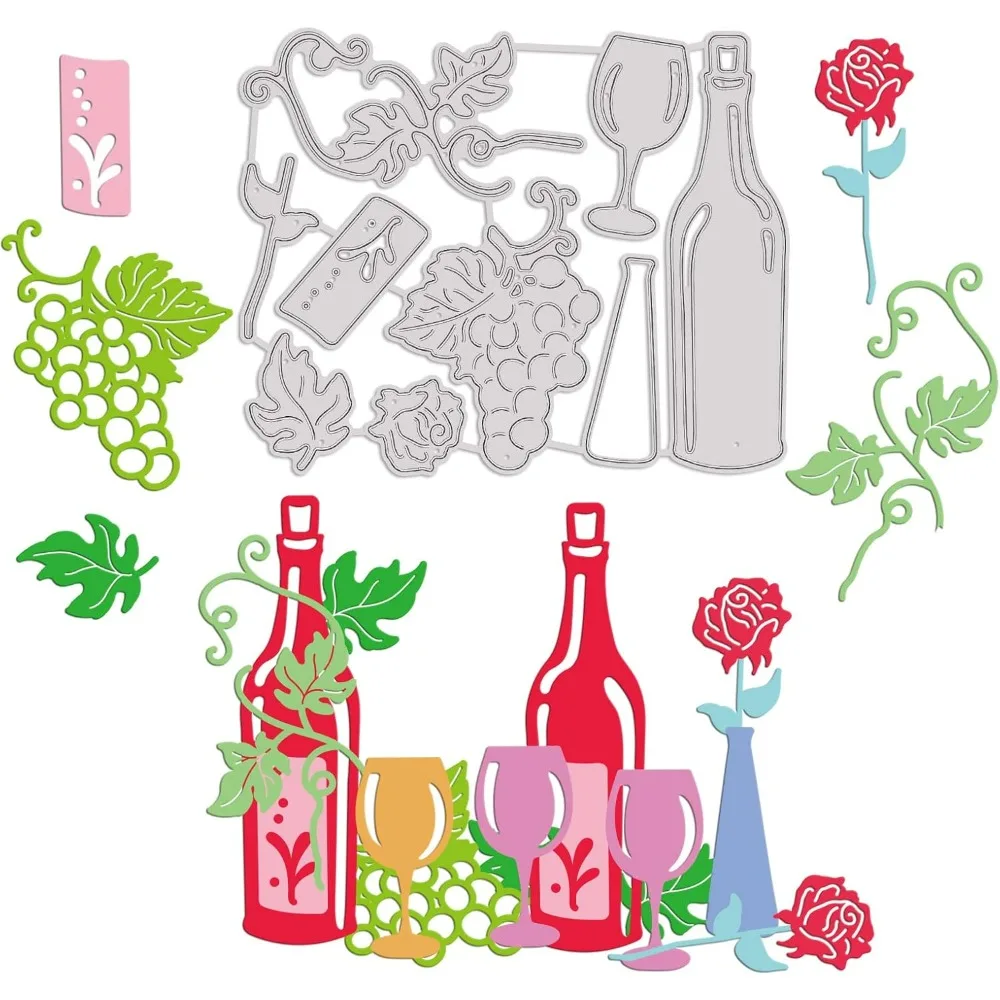 Wine Bottle Cutting Dies Wine Glass Die Cuts for DIY Scrapbooking Easter Birthday Mother's Day Valentine's Day Cards Making