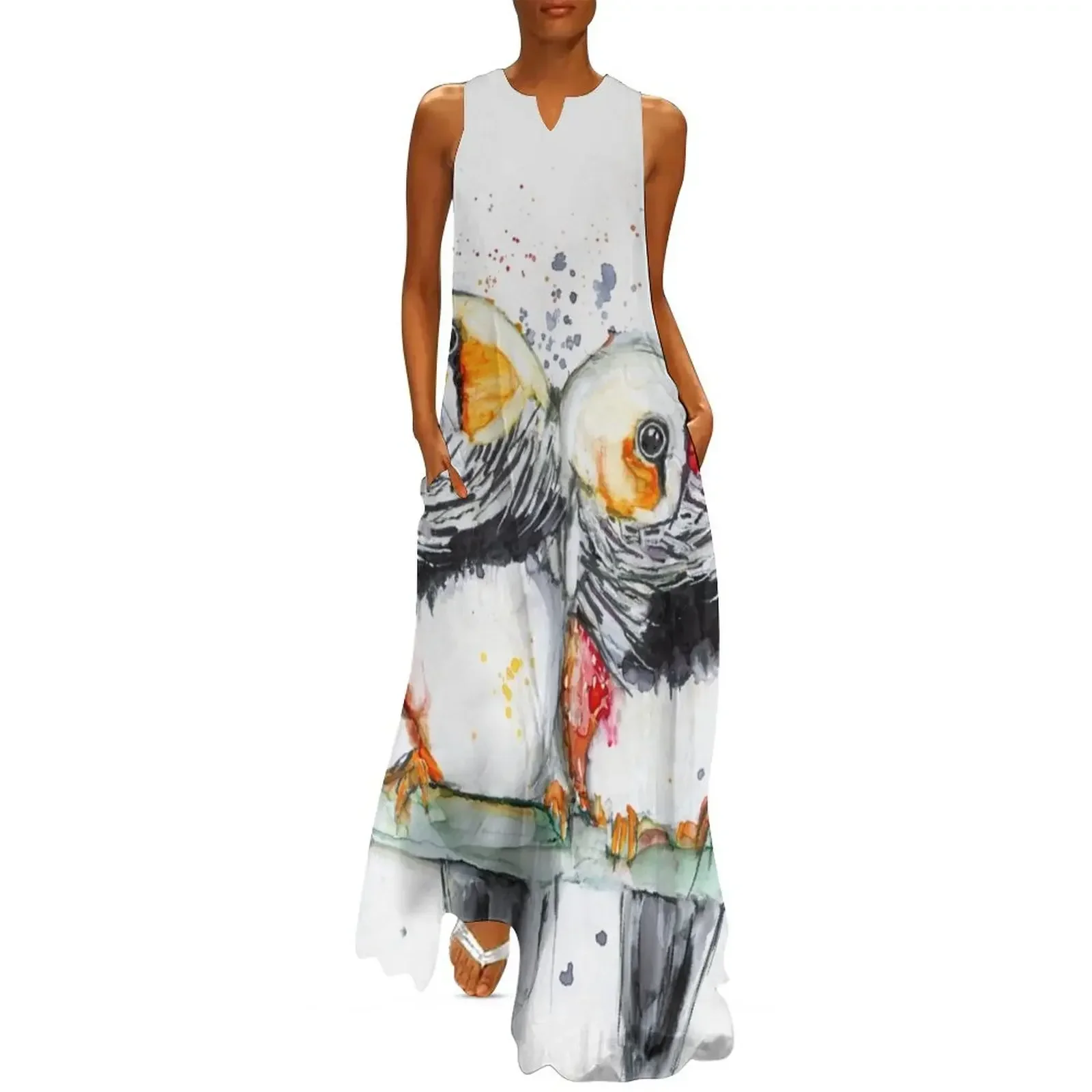 

Zebra Finch painted in alcohol inks Long Dress elegant dress beach dress summer dresses women 2025