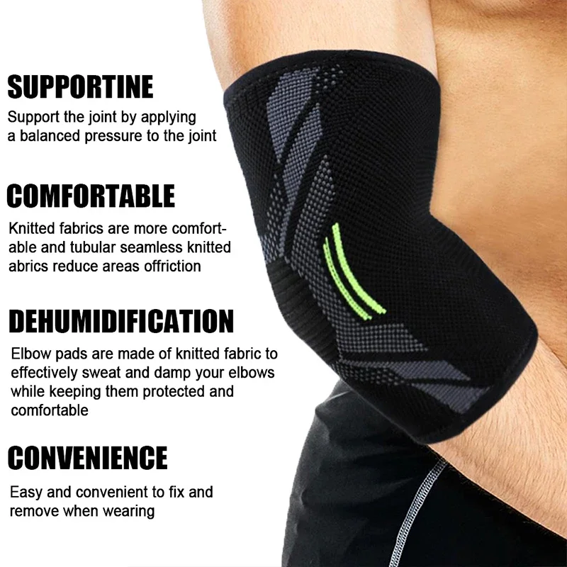 1Pcs Sports Nylon Knitted Elbow Pads Highly Compression Prevent Joint Pain for Tennis Golfers Elbow, Tendonitis, Arthritis