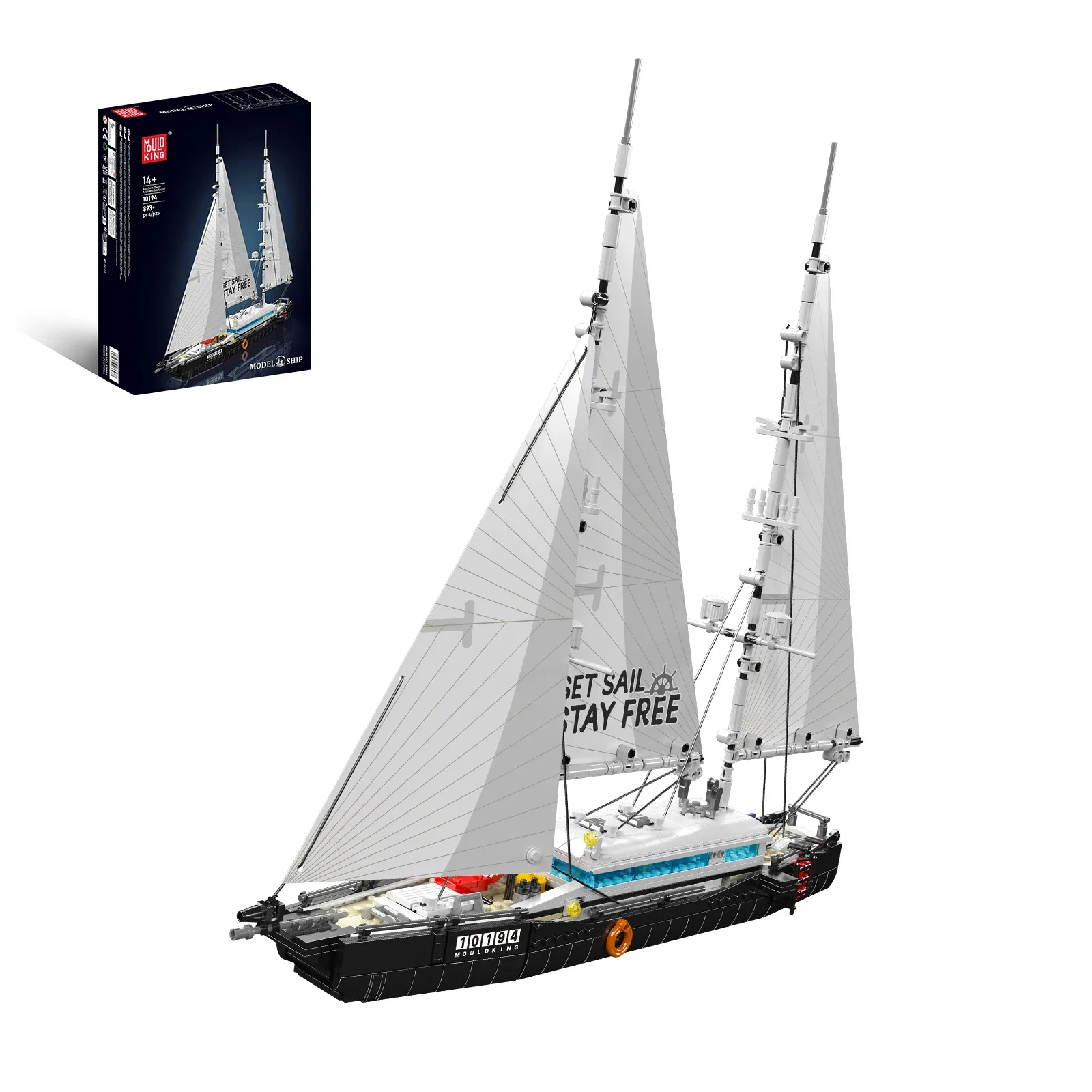 

Mould King 893pcs City Ship Model Series Modern Double Mast Sailing Block Set Adult Boy Toy Gift 10194