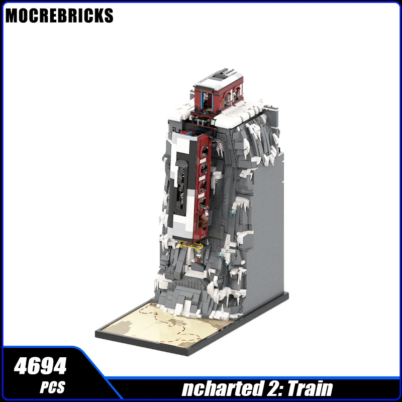 MOC-125839 Mountain Temples Train-wrecked Diorama Stereoscopic Model Building Block Broken Train Assembly Brick Toy Gift For Kid