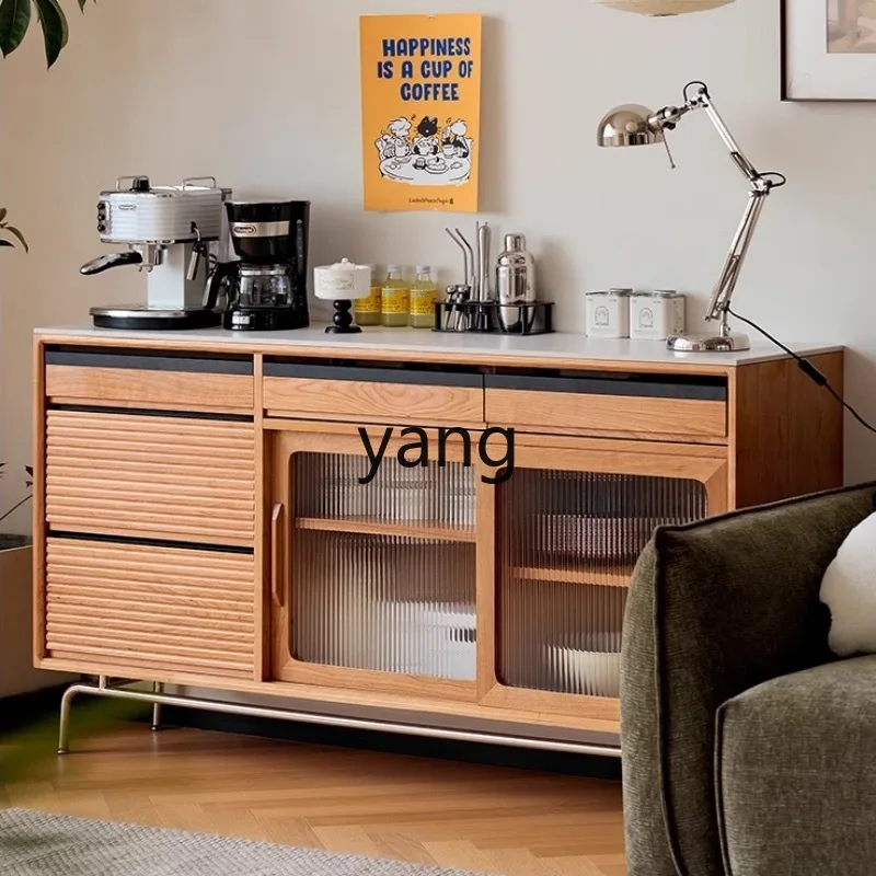 Yjq Solid Wood Stone Plate Sideboard Cabinet Integrated Wall Storage Tea Cabinet Household Coffee Machine Display Box