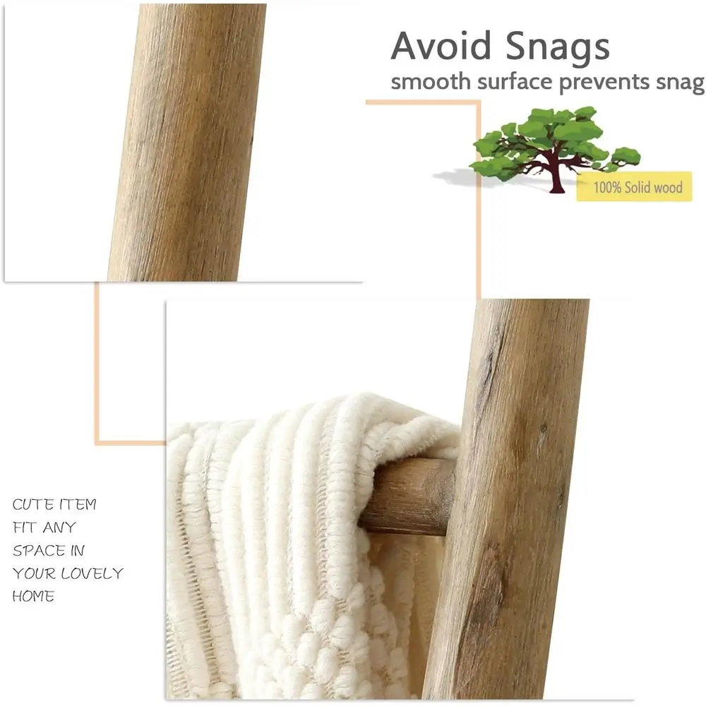 57 Escalera de manta de madera ensamblada: exhibición rústica de colcha de pared estilo granja y toallero para sala de estar y baño, marrón